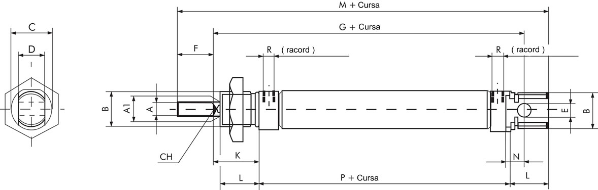 schema tehnica piston cilindric ISO 6432