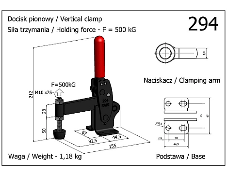 Clema de fixare verticala cu baza orizon