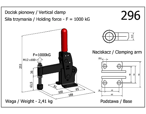 Clema de fixare verticala cu baza orizon